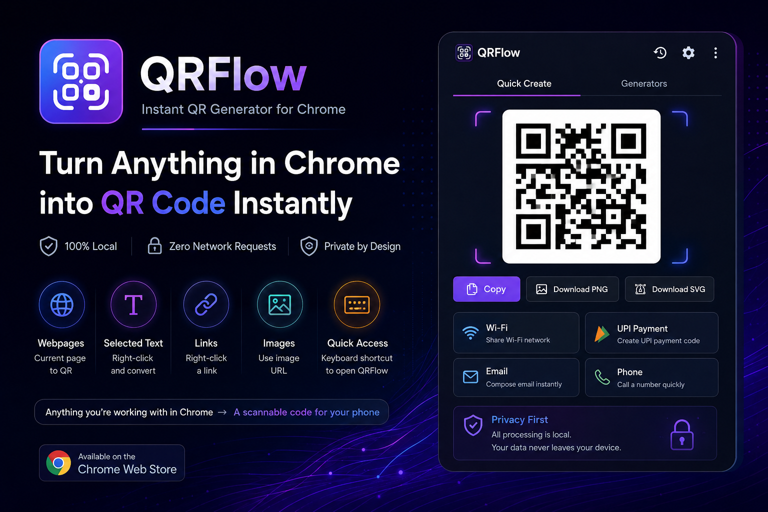 QRFlow — Instant QR Generator for Chrome